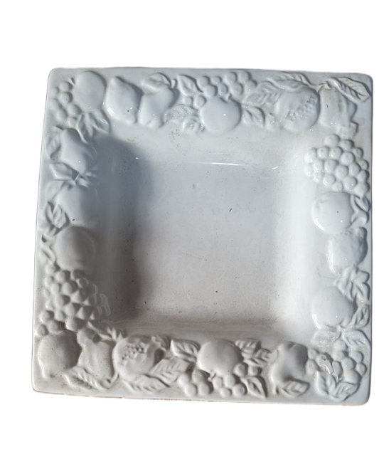 Heavy Ceramic Ornate White Fruit Tray Serving Platter